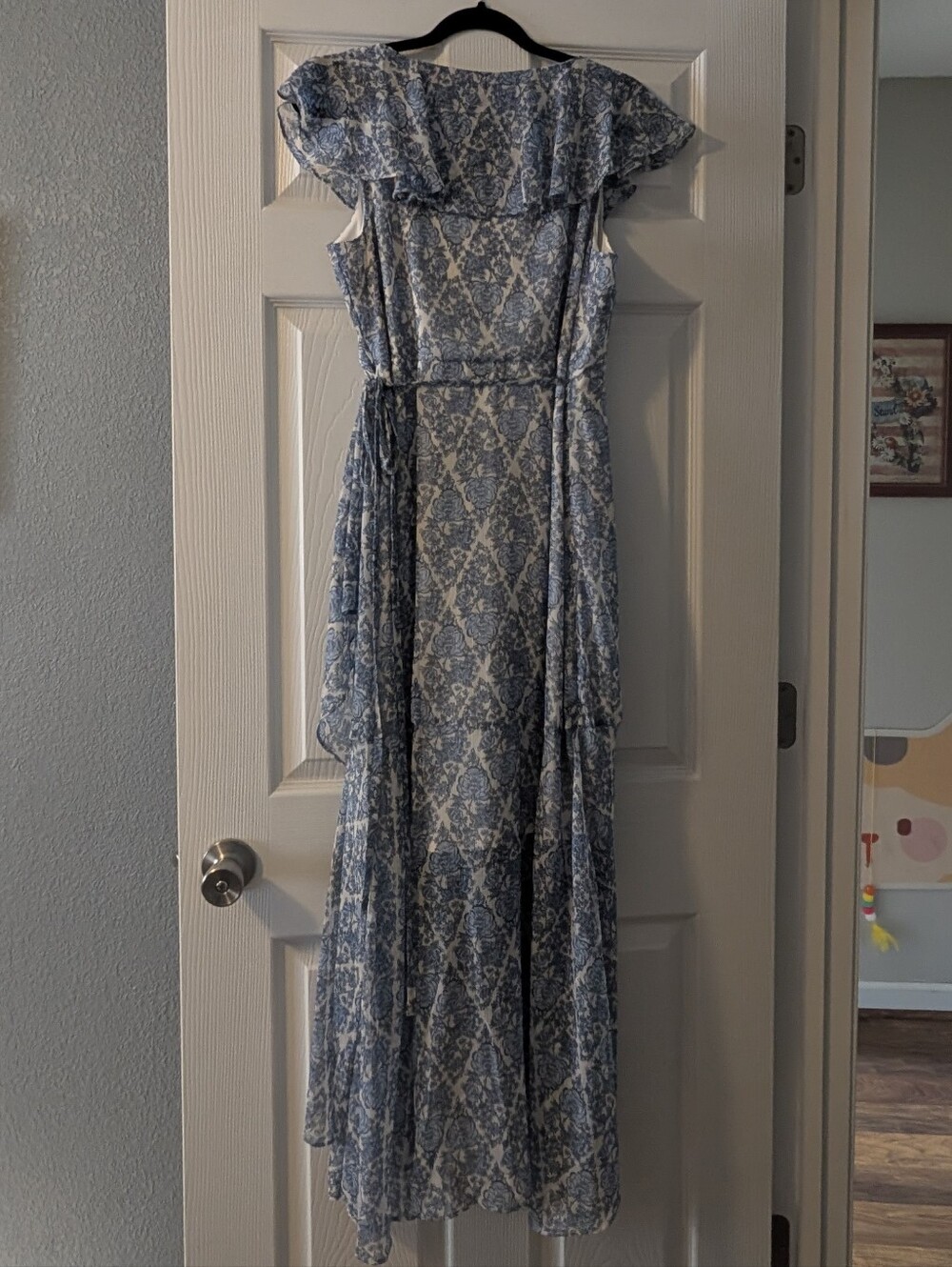 Lauren Conrad Blue Floral Ruffle Wrap High/Low Dress - Picture 5 of 6